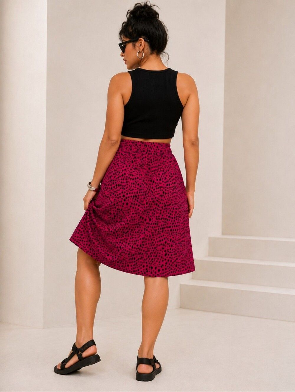 Women's Size 1X Frenchy Dalmatian Print Paper Bag Waist Skirt